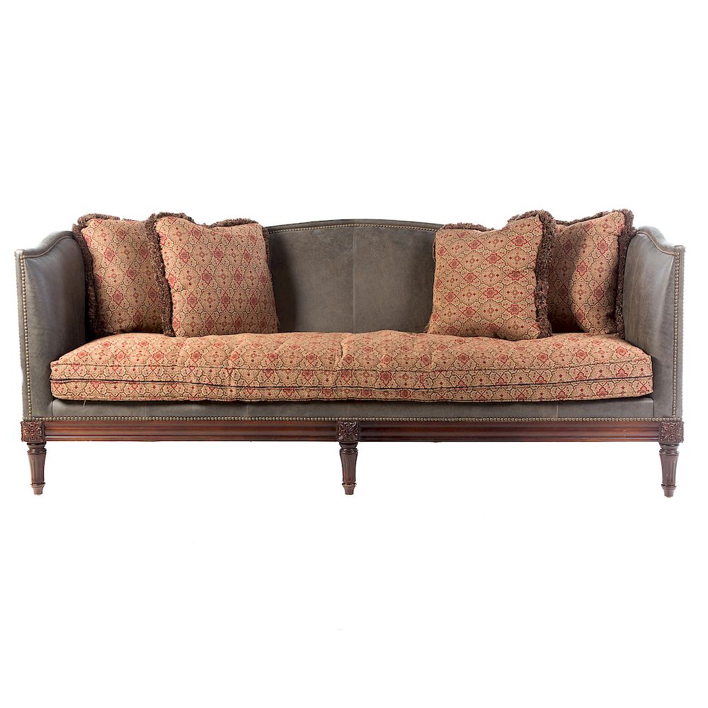 Appraisal: Lillian August Louis XVI Style Leather Sofa th century grey