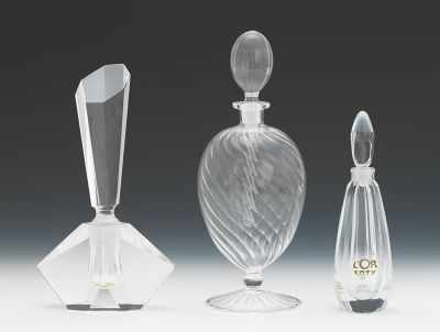 Appraisal: Three Clear Glass Perfume Bottles Including a cut crystal Deco