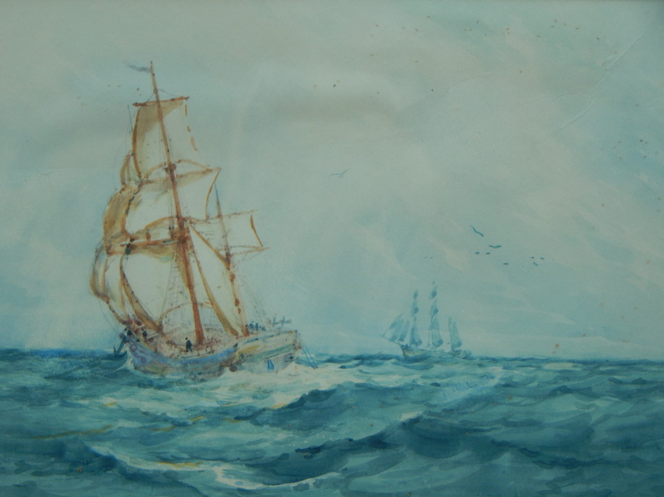 Appraisal: S McKinley thC Masted ships at sea watercolour signed cm