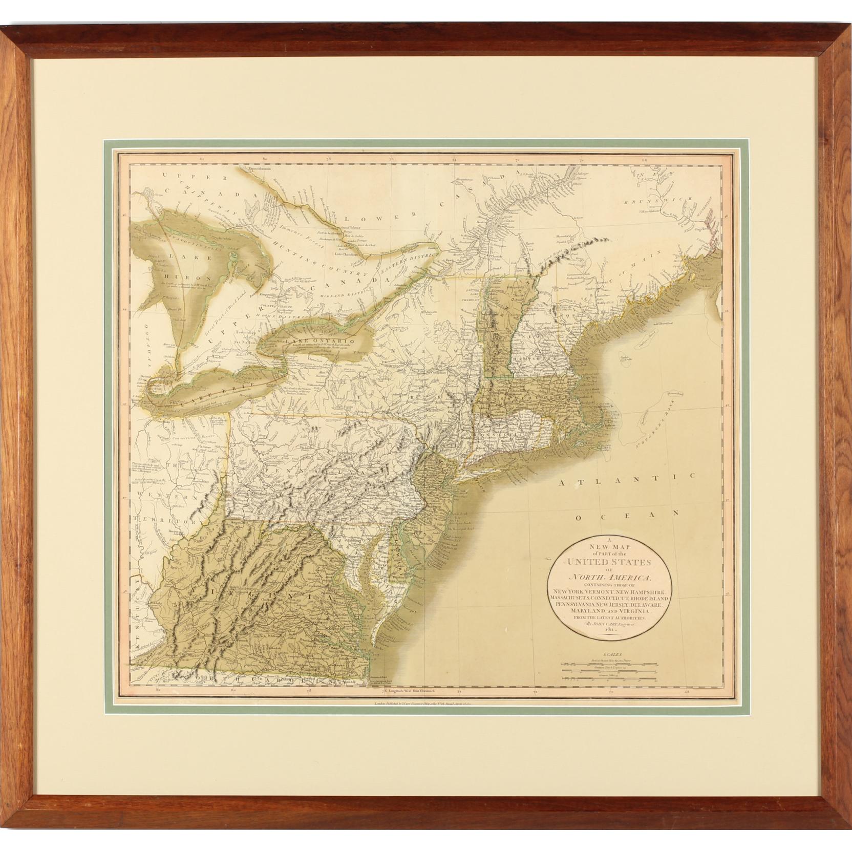 Appraisal: Early th Century English Map of the Eastern Seaboard Virginia