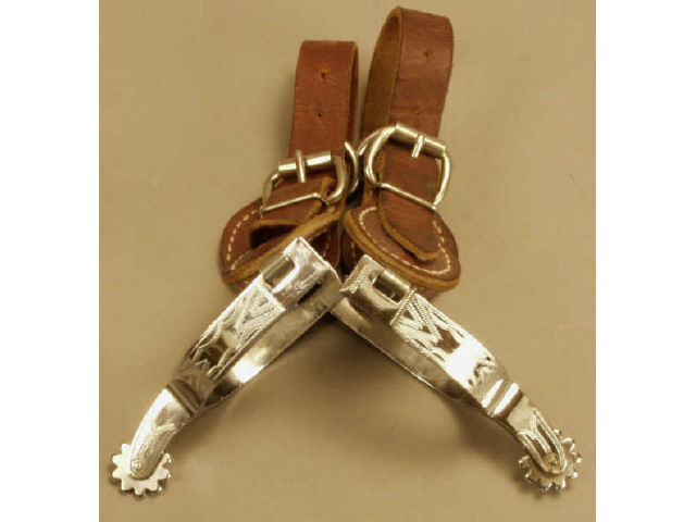 Appraisal: One pair of contemporary engraved chrome Crockett marked spurs with