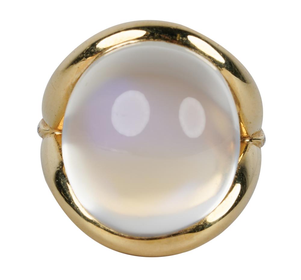 Appraisal: SILVERHORN KARAT YELLOW GOLD DIAMOND MOONSTONE RINGcentering one oval cabochon