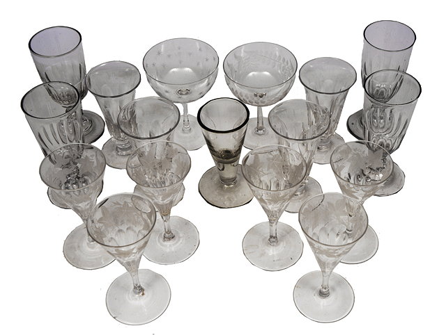 Appraisal: A COLLECTION OF SEVENTEEN VARIOUS OLD WINE GLASSES to include