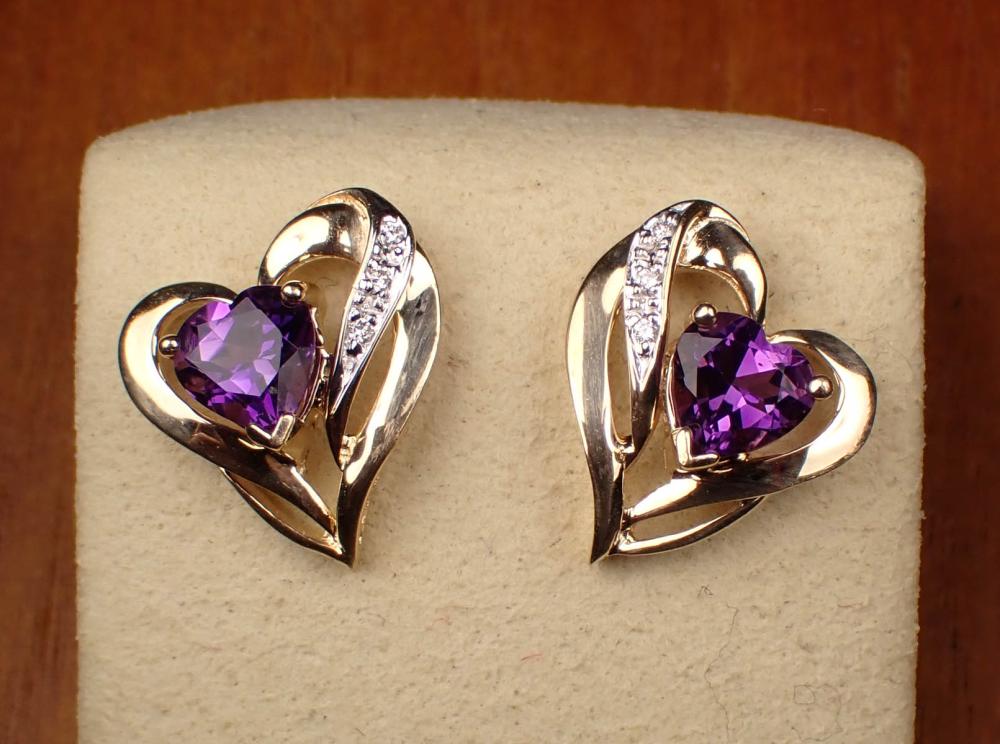 Appraisal: PAIR OF AMETHYST AND DIAMOND STUD EARRINGS each k yellow