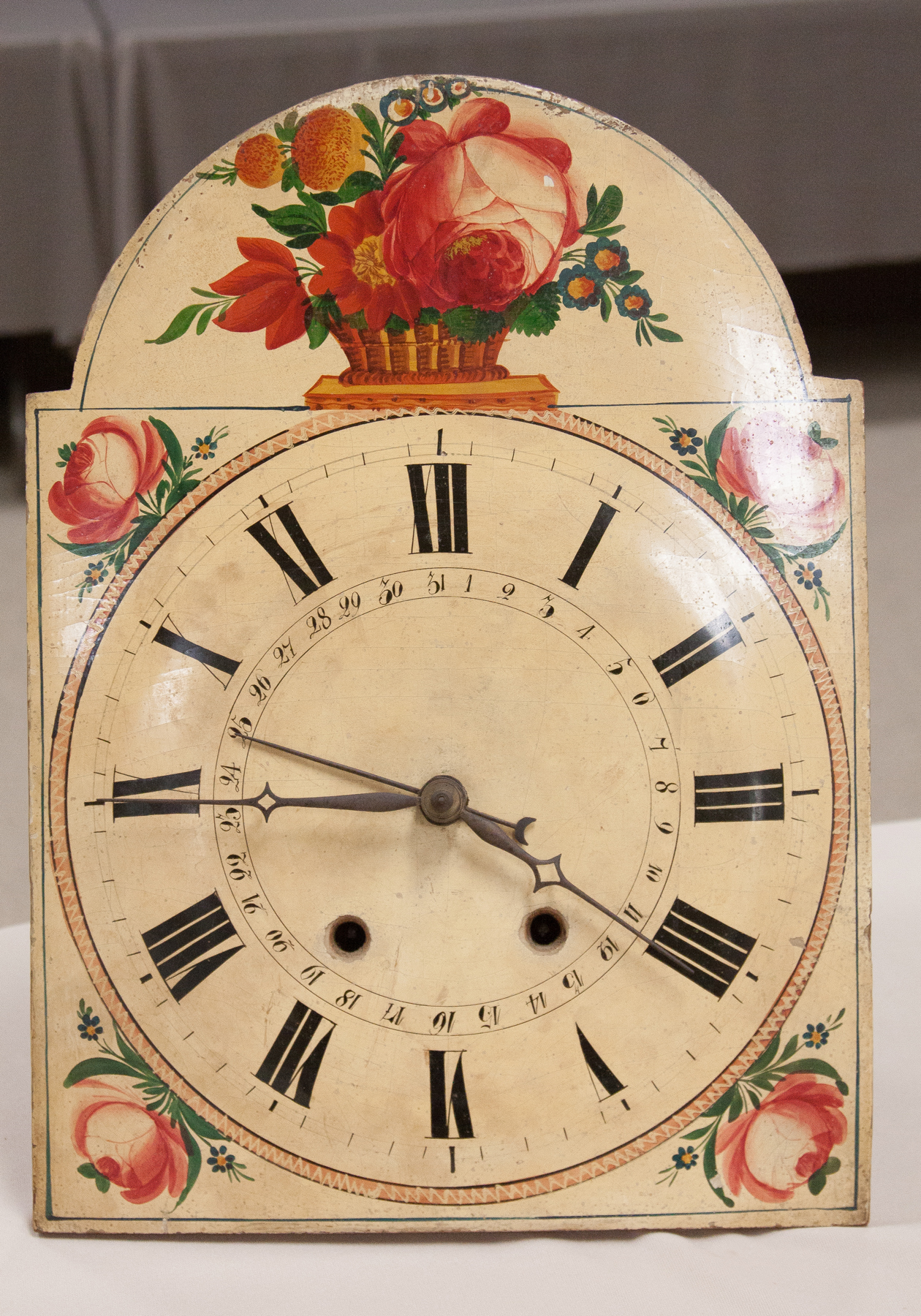 Appraisal: Wag-on-the-Wall Clock Probably German Original painted wood dial Time strike