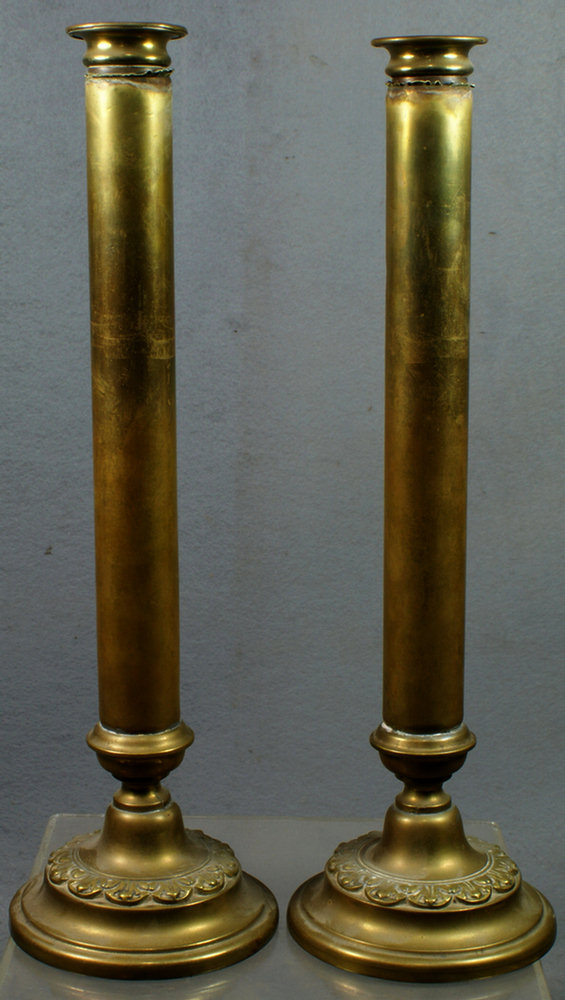 Appraisal: Pair of th century brass candlesticks h Estimate -