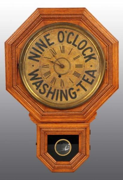 Appraisal: Nine O'clock Washington-Tea Advertising Clock Description Oak case comes with