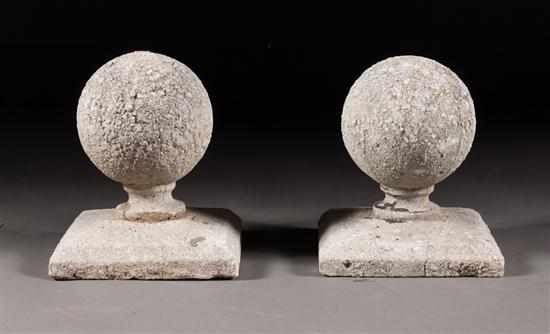 Appraisal: Pair of cast stone finials globe-form in H in sq