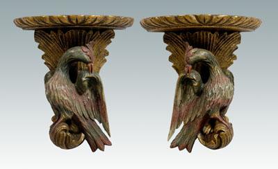 Appraisal: Pair phoenix brackets carved gilt and painted wood each with