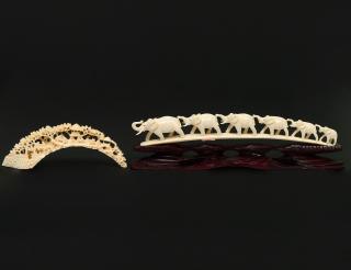 Appraisal: TWO CARVED IVORY BRIDGES Chinese The first of elephants Length