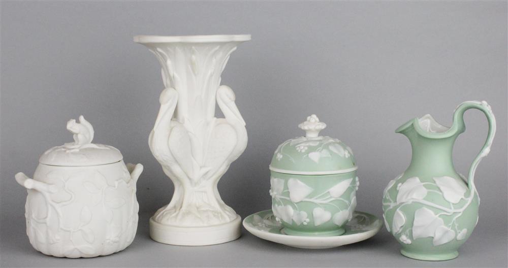 Appraisal: THREE MINTON GREEN AND WHITE PARIAN WARES AND TWO OTHER