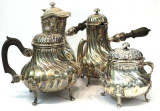 Appraisal: French Silver Antique Tea Coffee Chocolate Set -silver with dark