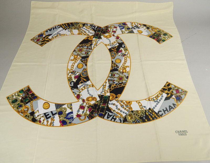 Appraisal: A printed silk scarf bearing the logo etc for Chanel