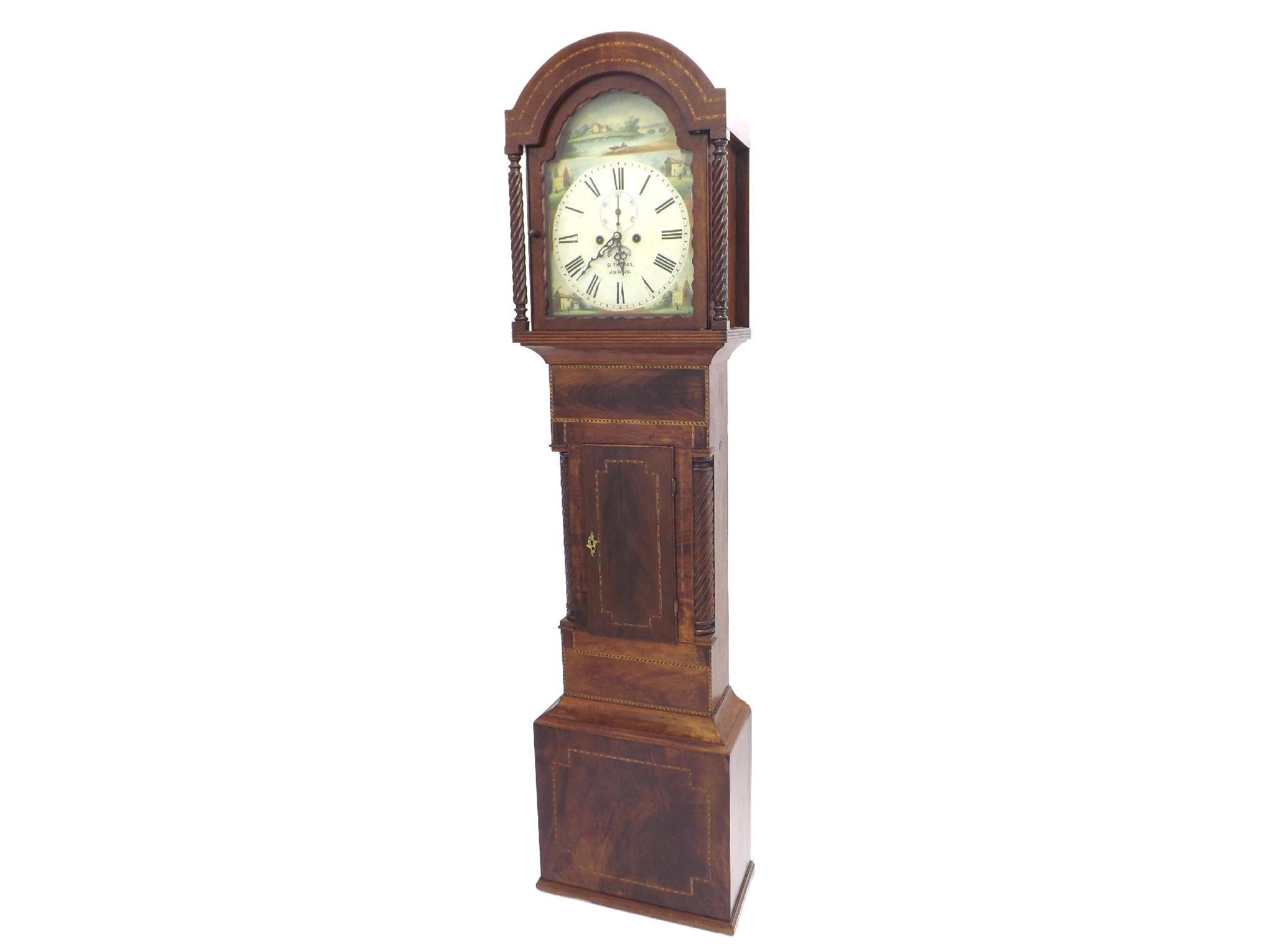 Appraisal: Mahogany eight day longcase clock the painted arched dial signed