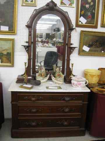 Appraisal: Marble Top Dresser with Mirror glove boxes candle brackets three