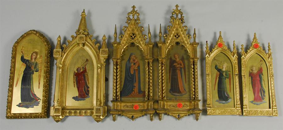 Appraisal: ASSEMBLAGE OF SIX GRAND TOUR CARVED GILTWOOD FRAMED ANGEL PICTURES