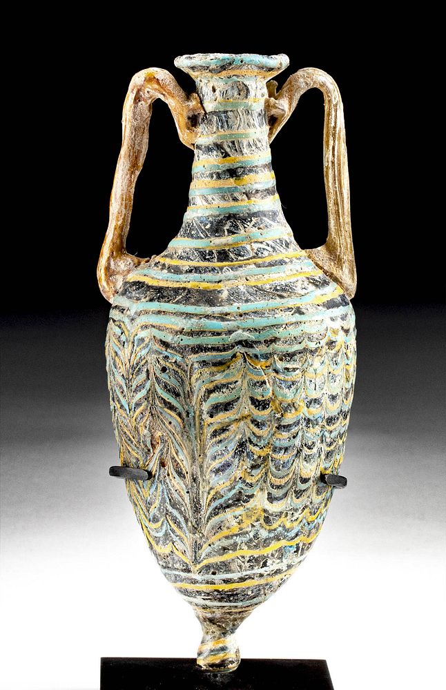 Appraisal: Hellenistic Greek Coreform Glass Amphoriskos Greece late Hellenistic Period ca