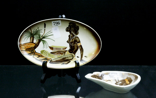 Appraisal: An Australian pottery oval plate depicting an Indigenous woman maker