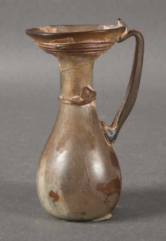 Appraisal: Ancient Roman glass pitcher Certificate of Authenticity states first third