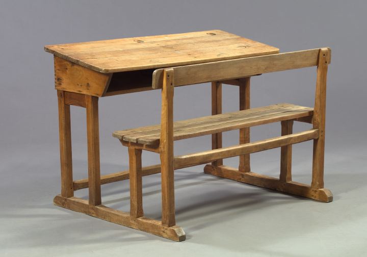 Appraisal: Provincial Maple School House Desk with Bench ca the sloping