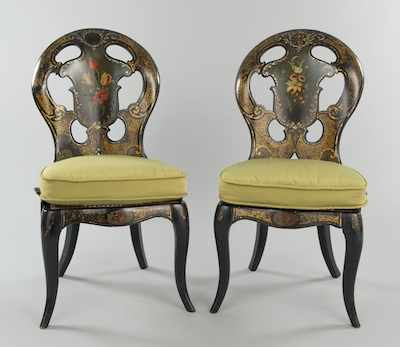 Appraisal: A Pair of Victorian Papier Mache Parlour Chairs Beautifully preserved