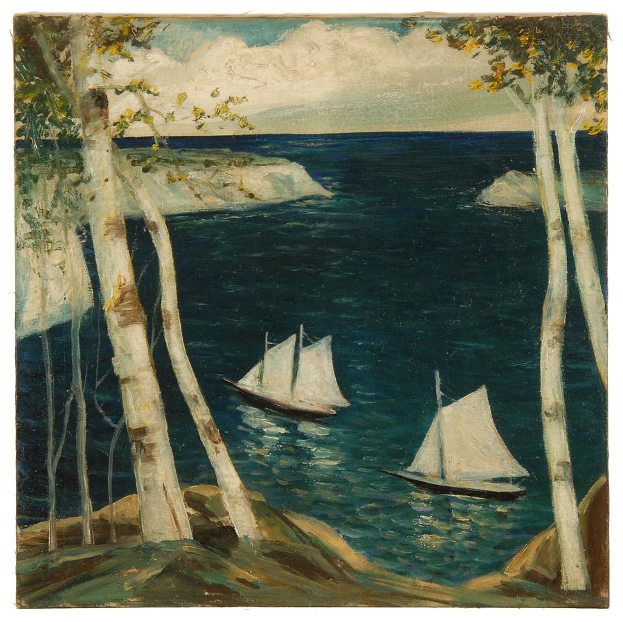 Appraisal: ATTRIBUTED TO JONAS LIEAmerican - Sailboats off a rocky coast