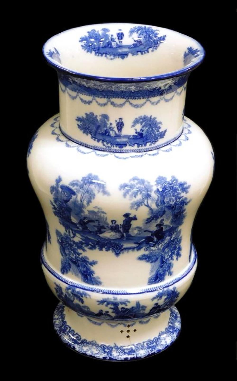 Appraisal: Monumental Doulton Burslem Watteau flow blue and white umbrella stand