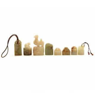 Appraisal: Eight Jade and Hardstone Seals Qing Dynasty cm Eight Jade