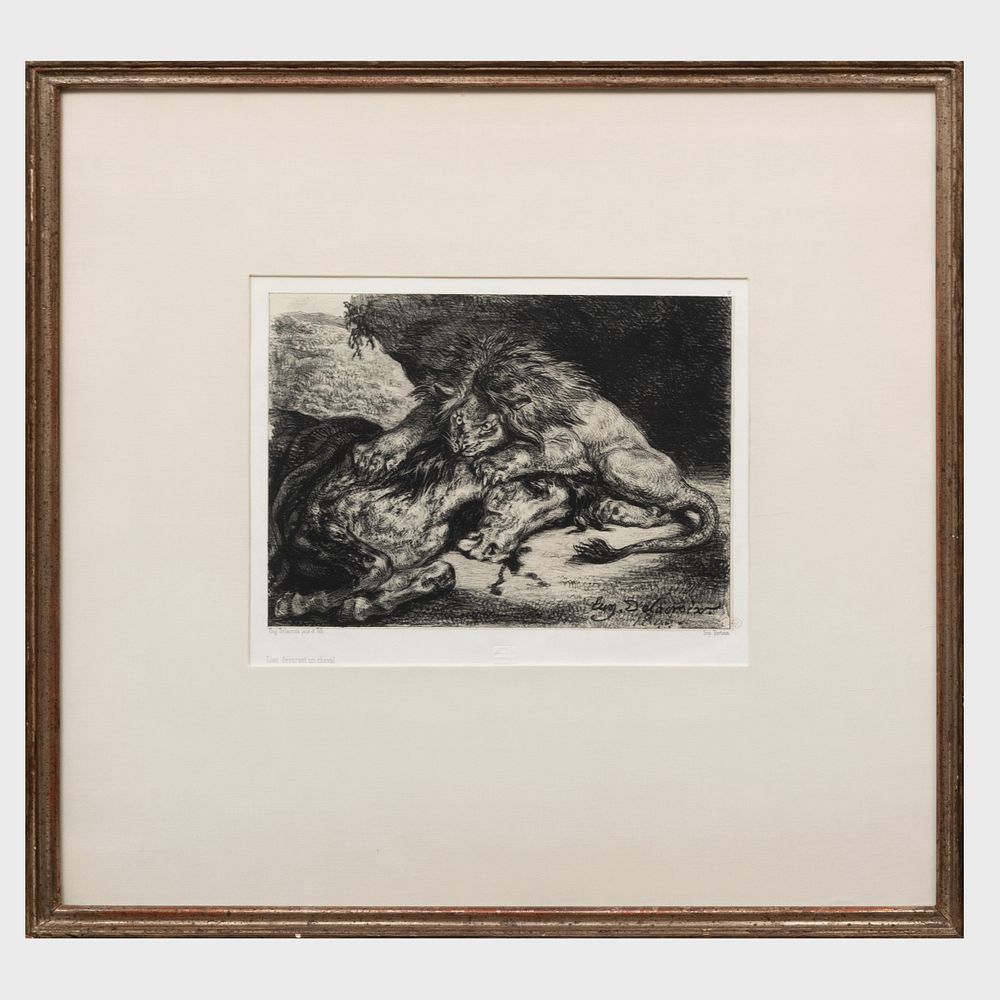 Appraisal: Eug ne Delacroix - Lion d vorant un cheval Lithograph