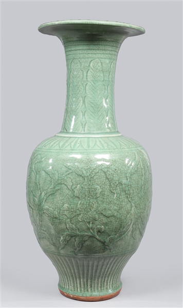 Appraisal: Large Chinese celadon crackle glazed ceramic vase the body with