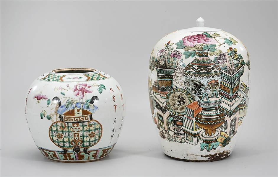 Appraisal: Two Chinese painted and enameled porcelain jars one covered x