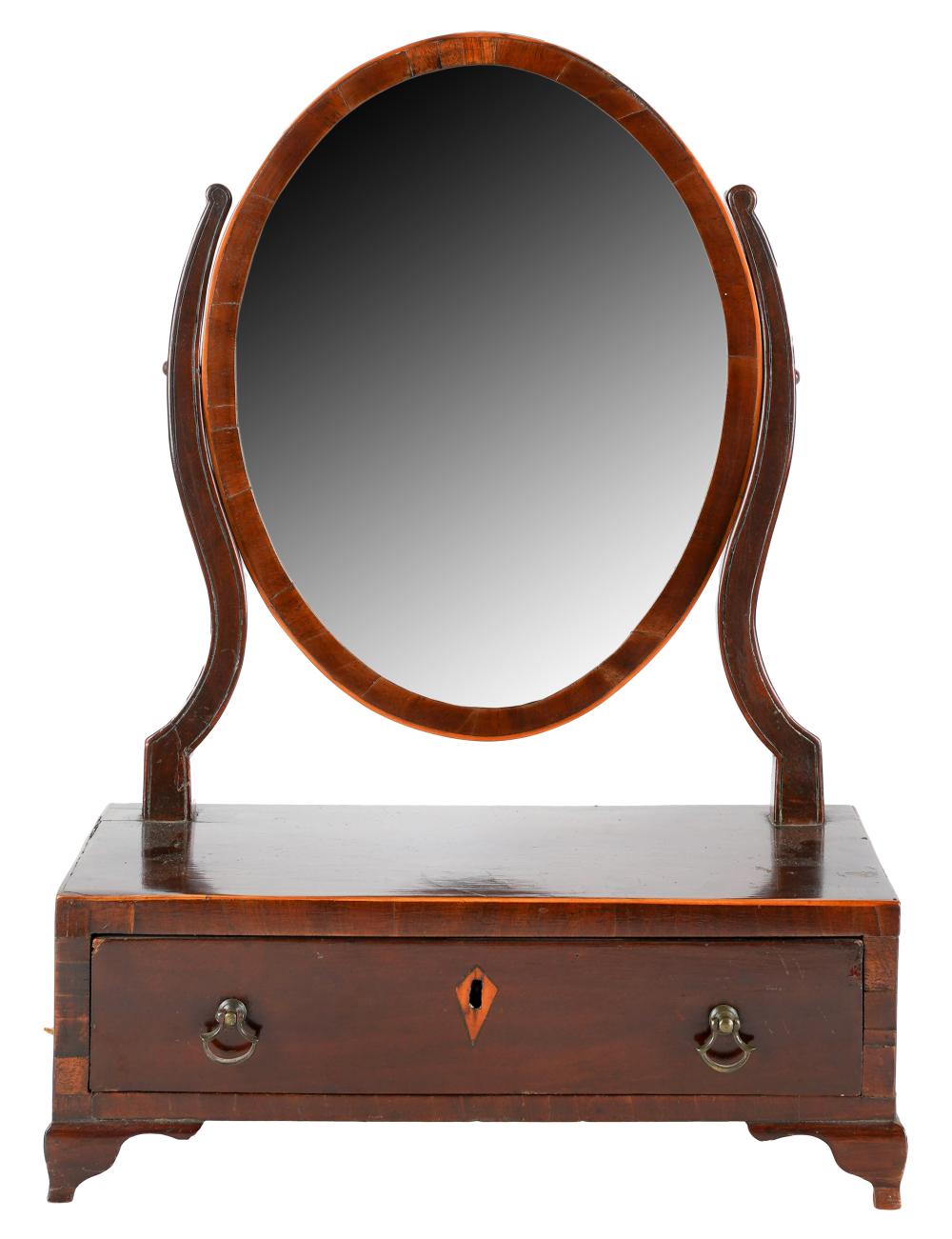 Appraisal: GEORGIAN MAHOGANY VANITY MIRRORthe swinging oval mirror on a stand