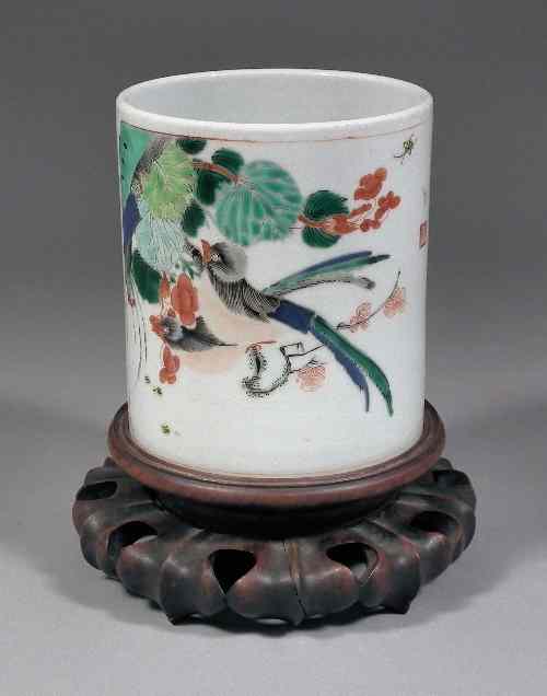 Appraisal: A Chinese porcelain brush pot decorated in Famille Verte colours