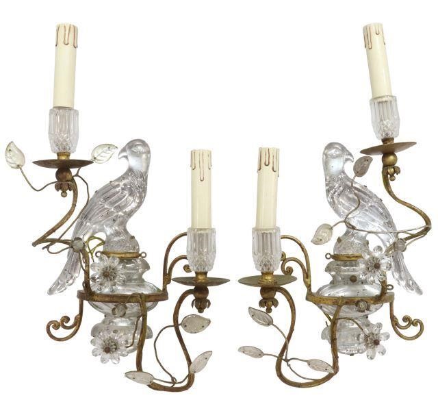 Appraisal: pair French gilt iron and crystal perroquet sconces attributed to