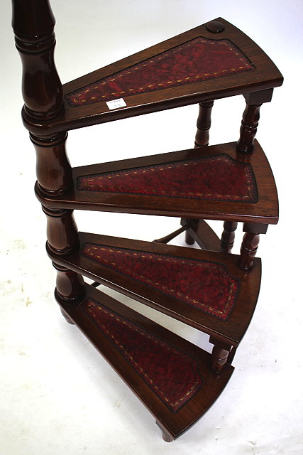 Appraisal: A SET OF MAHOGANY LIBRARY STEPS with red leather inset