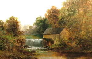 Appraisal: European School th century- Watermill oil on canvas in a