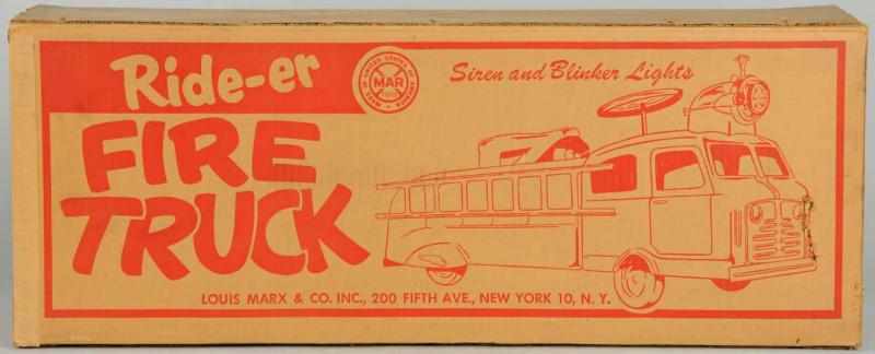 Appraisal: Pressed Steel Marx Ride-Er Fire Truck Toy American Unused and