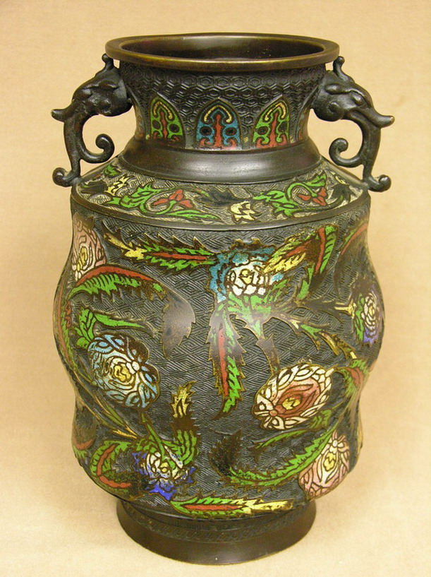 Appraisal: INCH SIGNED JAPANESE CLOISONNE VASE flower and leaf motif h