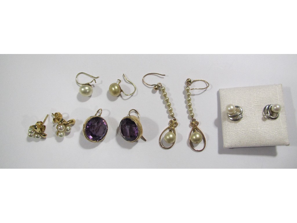 Appraisal: Lot comprising a pair of Victorian gold mounted amethyst earrings