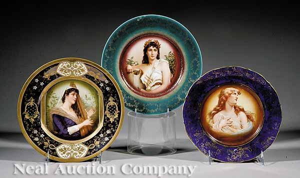 Appraisal: A Group of Three German Porcelain Cabinet Plates depicting Historic