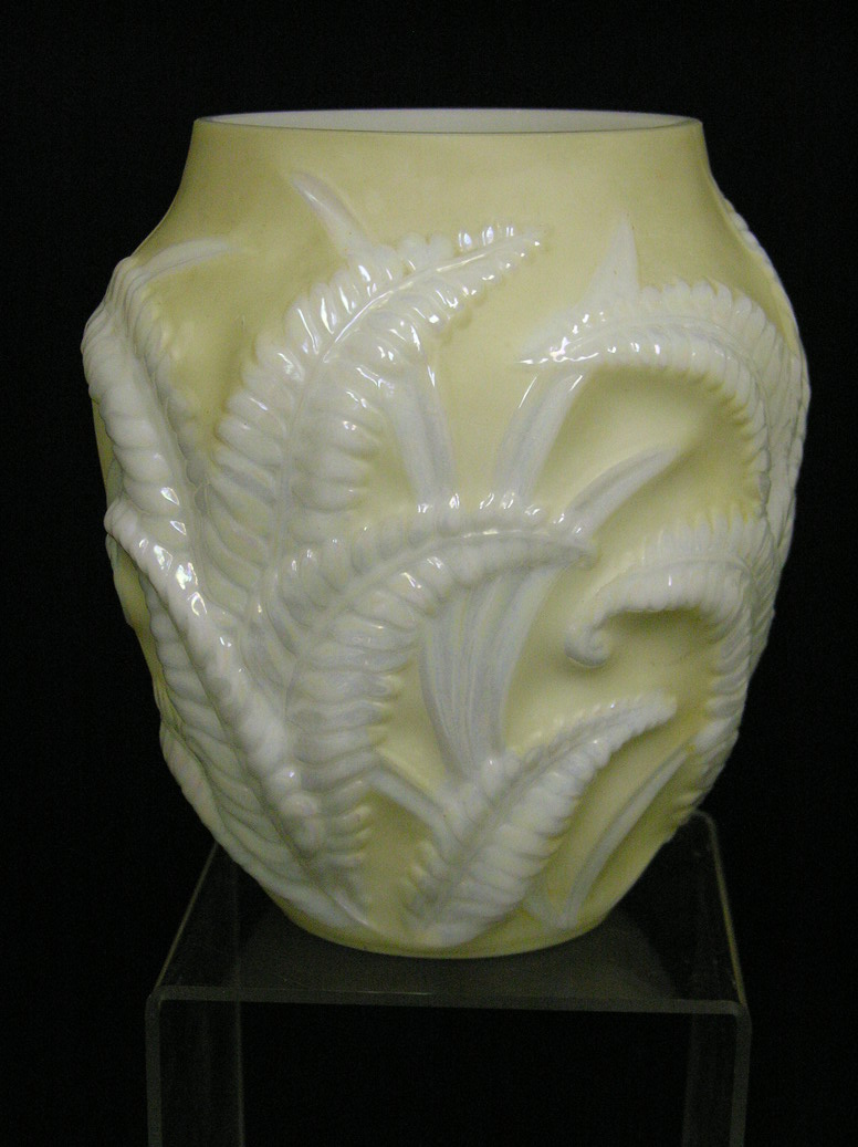 Appraisal: PHOENIX GLASS FERN VASE original phoenix sculptured art decal on