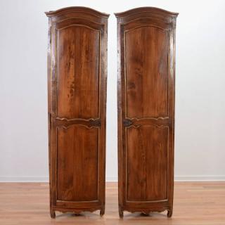 Appraisal: Pair Louis XV provincial walnut corner cupboards th th molded