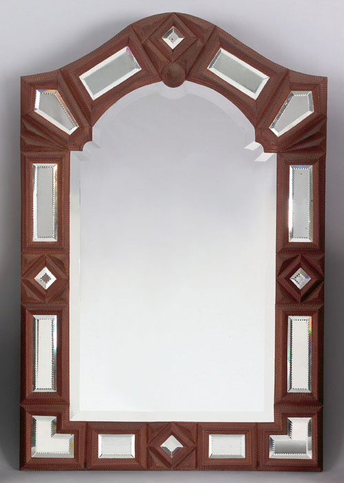 Appraisal: Large tramp art mirror early th c with seventeen beveled