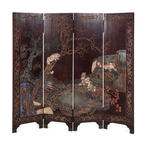 Appraisal: A Chinese Export Lacquer Four-Panel Screen th Century Height x