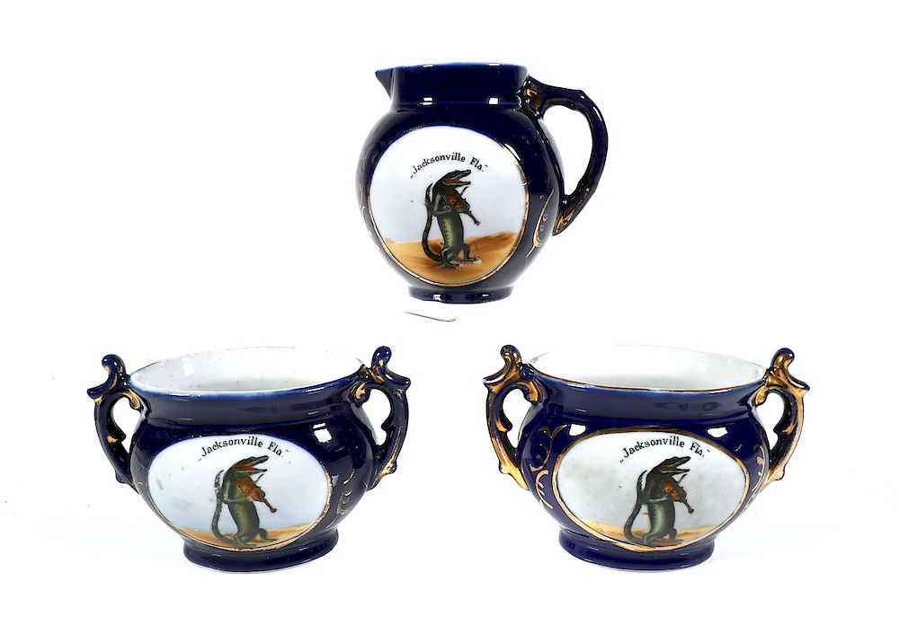 Appraisal: JACKSONVILLE souvenir Gator Trio set Vintage pitcher tall bowls all