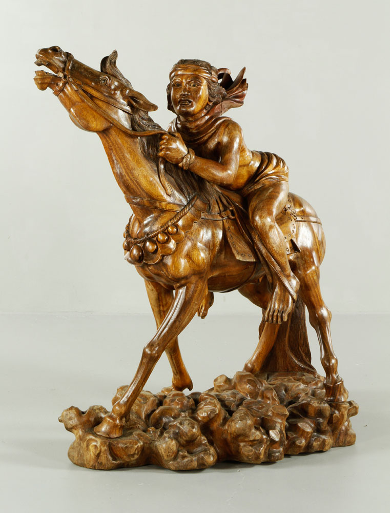 Appraisal: - Native American Man on Horseback Hand carved Native American