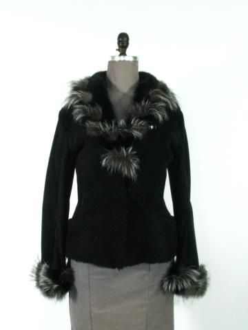 Appraisal: Black Shearling Jacket w Ranch Mink Silver Fox trim Embroidery