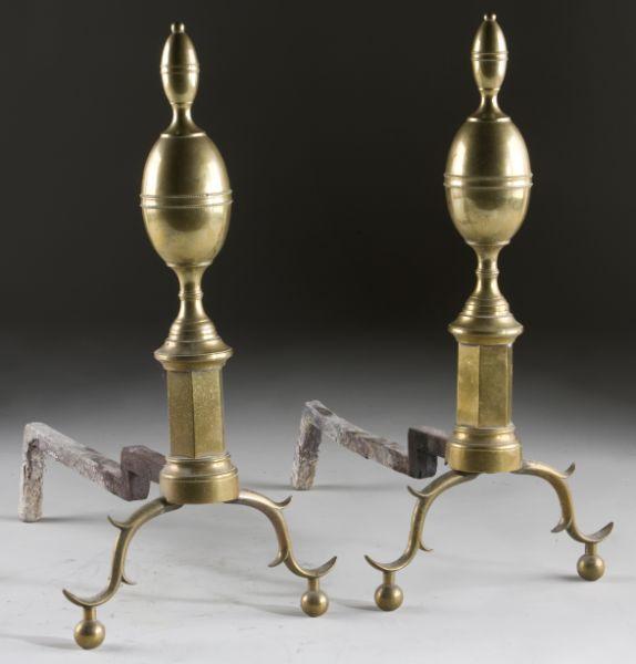 Appraisal: Pair of Federal Double Lemon Top Andirons circa brass paneled