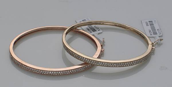 Appraisal: Two diamond and k yellow gold and rose gold bangle