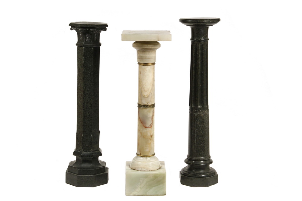 Appraisal: MARBLE PEDESTALS - Including Green Marble Three-Part Octagonal with Corinthian